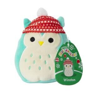 Squishmallow Winston the Holiday Owl 4-inch Plush Christmas Ornament Blue White